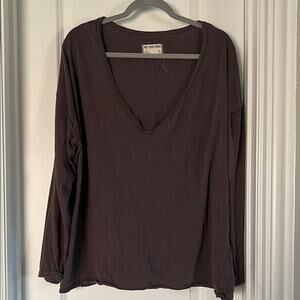 We The Free Nina V-Neck Long-Sleeve Tee Brown Size XL